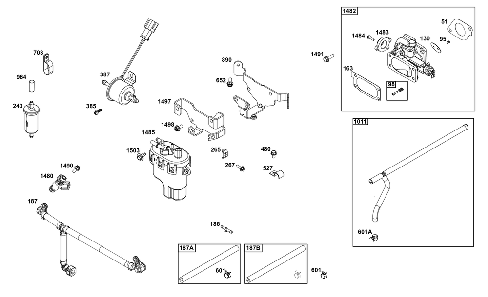 Throttle Body And Fuel Supply Group Diagram and Parts List for 54E177-0003-J1  Briggs and Stratton Engine